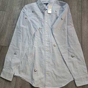 Brooks Brothers Light Blue Striped Shirt with Bird Embroidery